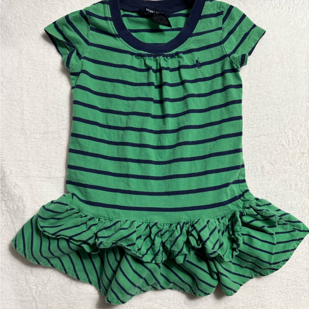 Ralph Lauren Green and Navy Striped Kids Dress